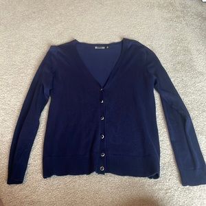 Navy blue long sleeve cardigan.
